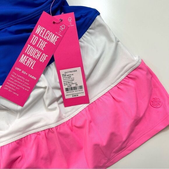 Lilly Pulitzer Luxletic Peachy Skort Blue Grotto Skort Colorblock UPF 50+ XS - Picture 6 of 14